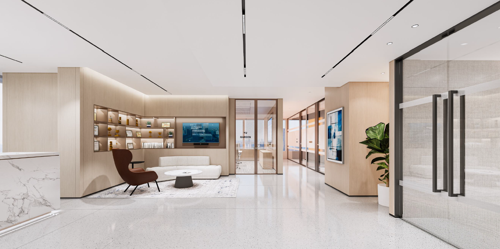 上海现代简约办公室前台区装修实景图